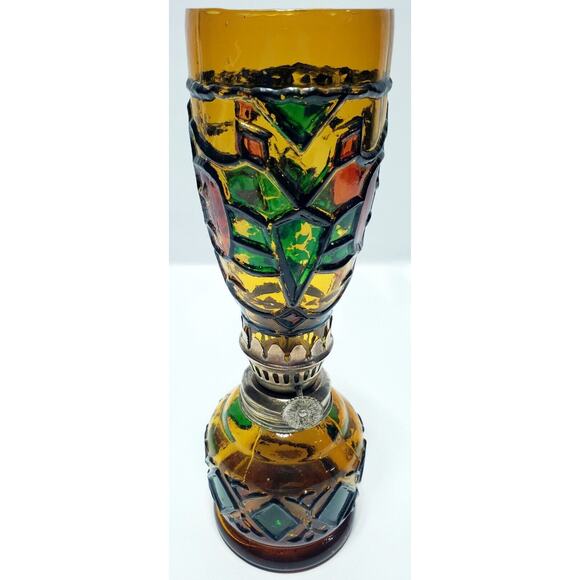 Vintage Sailboat Miniature Amber Stained Glass Oil Lamp Hong Kong 8.5" Tall - Picture 5 of 11